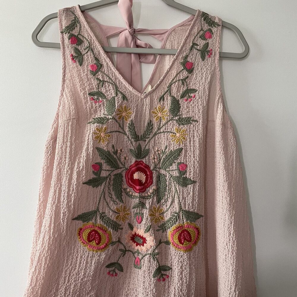 Entro Womens Swing Tank Top Sleeveless Embroidered Floral Pink Size M - Picture 2 of 7